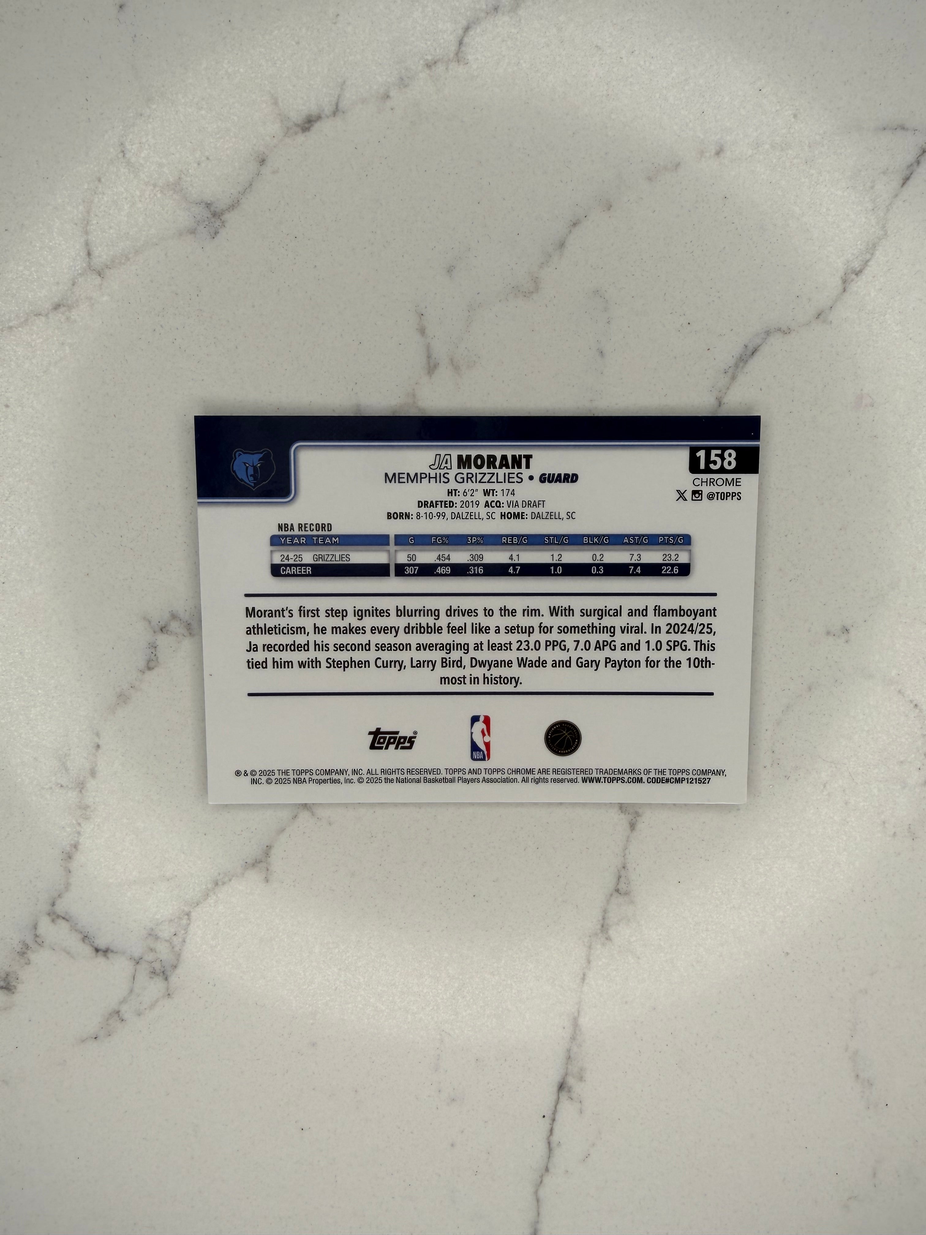Ja Morant Topps Chrome 25’