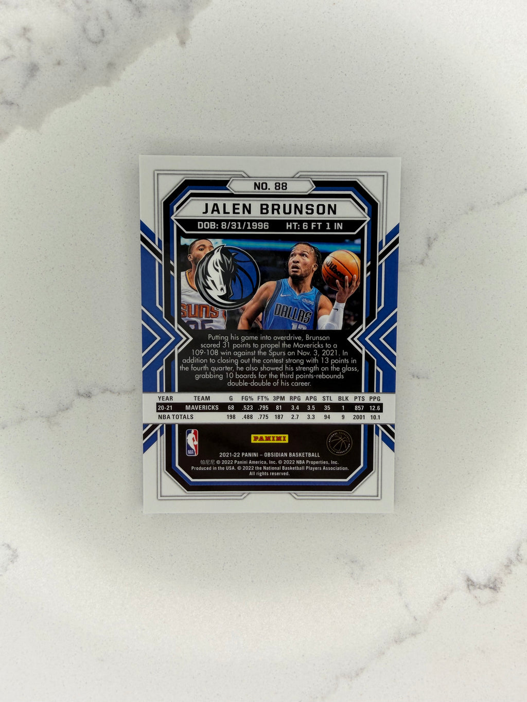 Jalen Brunson Panini Obsidian #88